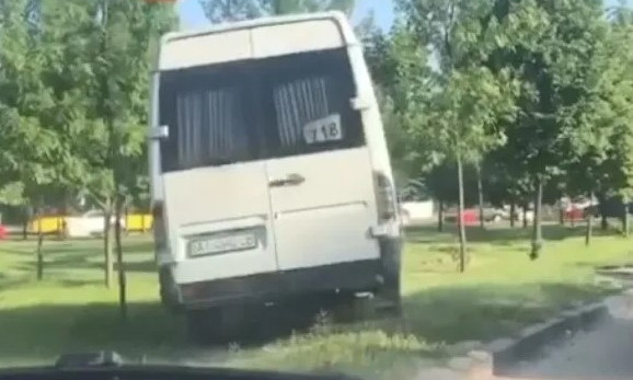 В Киеве водитель маршрутки решил объехать пробку между деревьями в зеленой зоне (ВИДЕО)