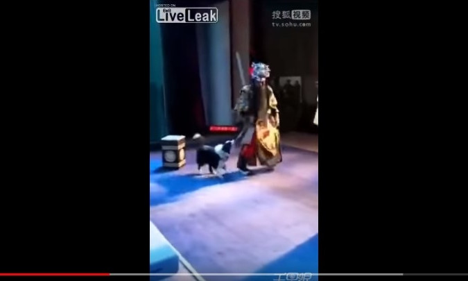 Пес напав на актора просто на сцені, але артист продовжив виступ (відео)