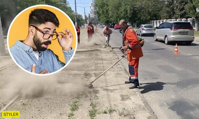 Курьез: в Одессе коммунальщики стригли невидимую траву (ВИДЕО)