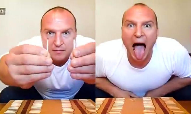 Дурдик снова отличился: потушил языком 62 спички (видео)